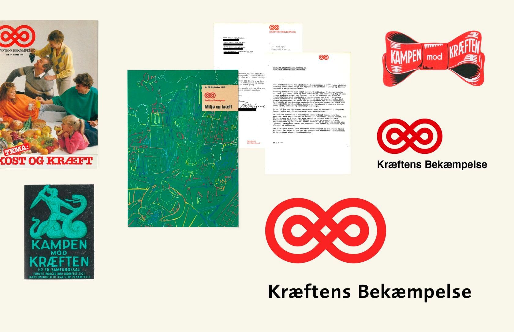 Historiske materialer fra Kræftens Bekæmpelse – plakater, breve og ældre versioner af logoet med sløjfen