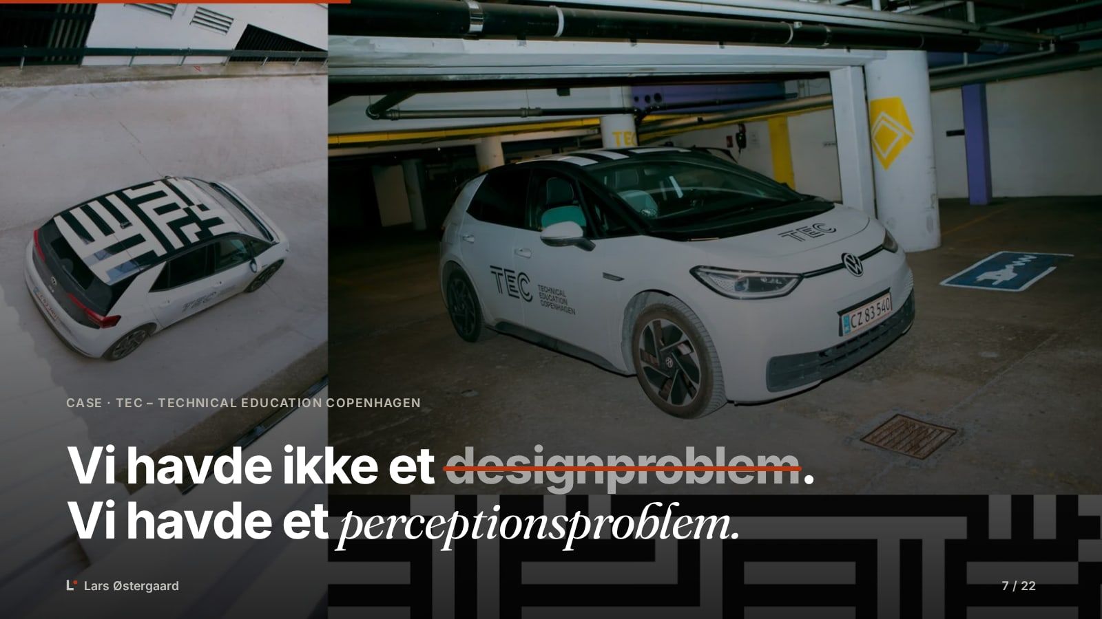 Slide: Vi havde ikke et designproblem. Vi havde et perceptionsproblem.